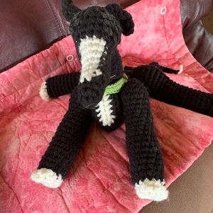 Hand knitted greyhound doll.